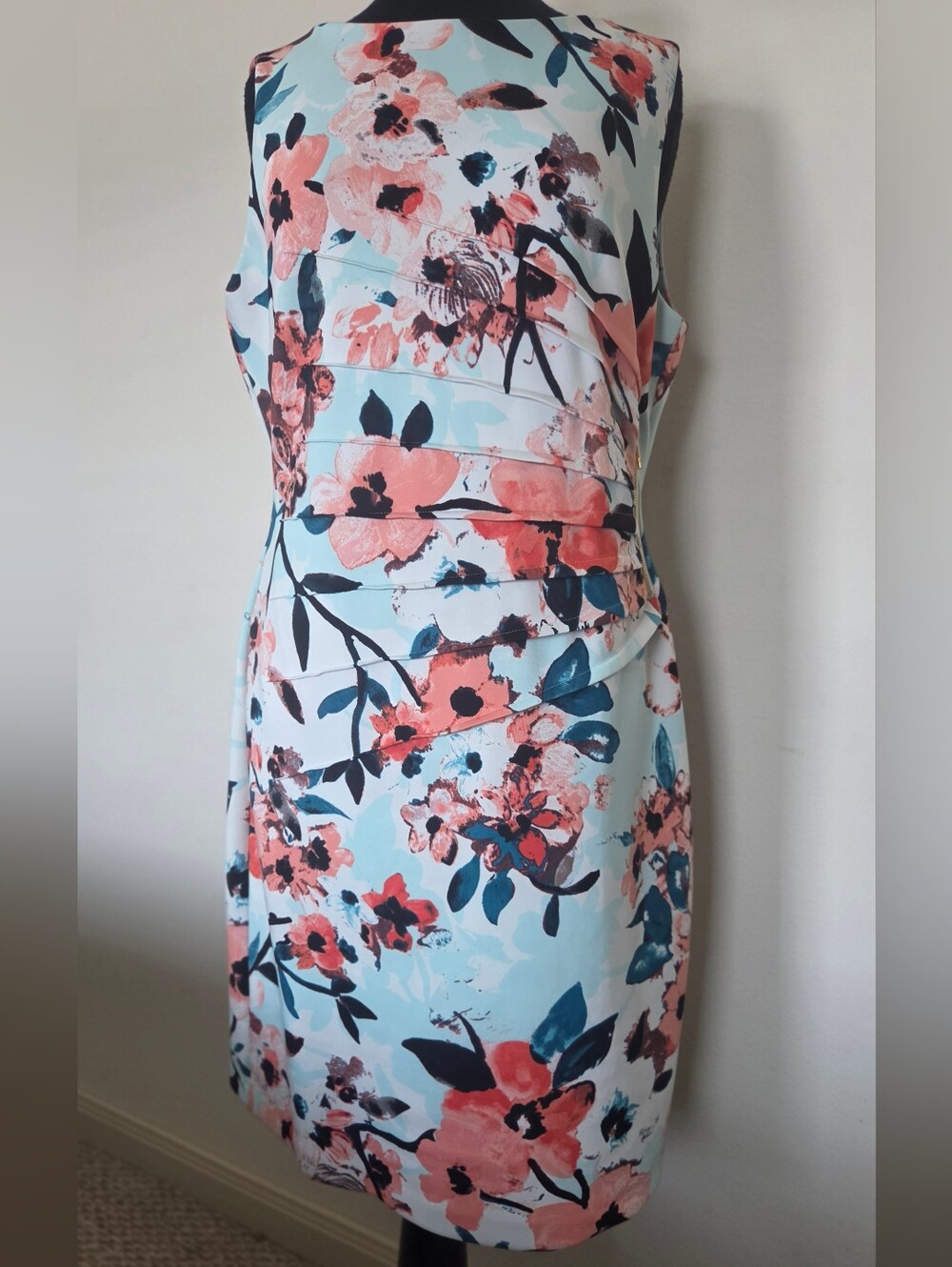 Ivanka Trump Coral and Aqua Floral Sheath Dress